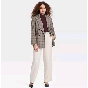 NEW A New Day Plaid Blazer Jacket Womens M Brown‎ Double Breasted Career Work